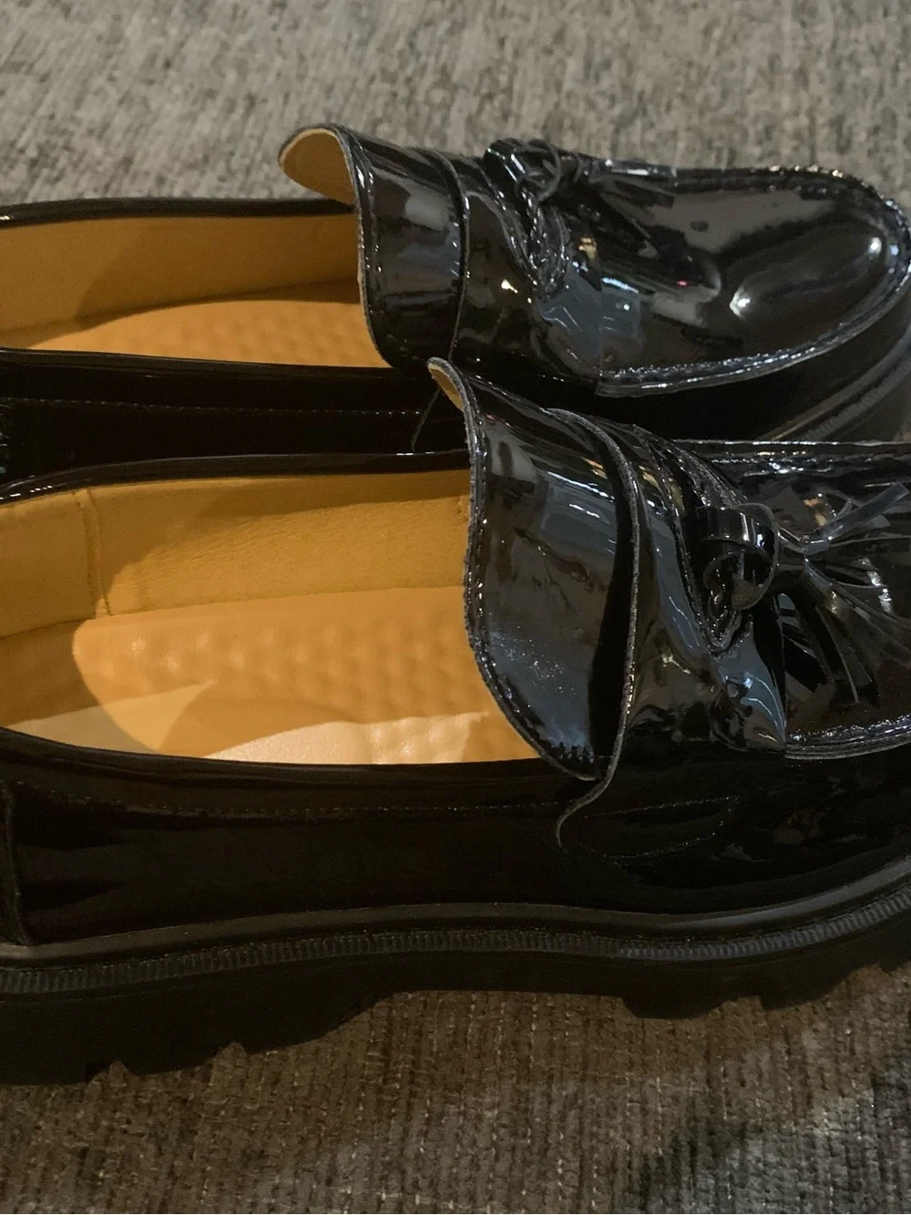 Glossy Black Tassel Platform Loafers